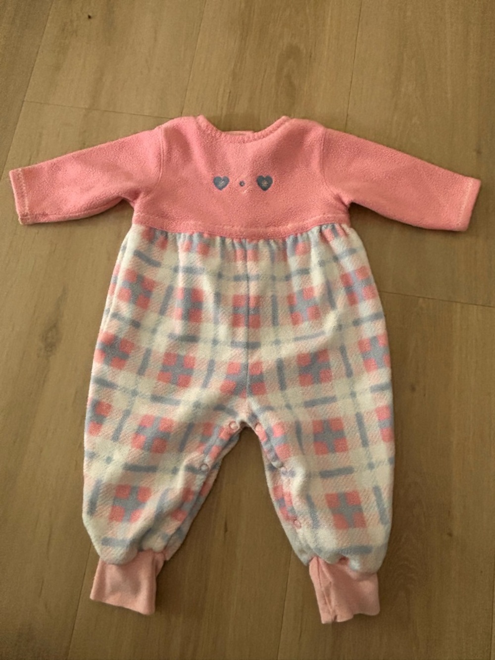 Rainbow tag Gymboree vintage Pink Fleece Baby One-Piece Romper with Heart Detail